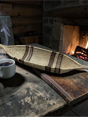 Handwoven Rectangular Woven Basket Tray in Natural and Brown